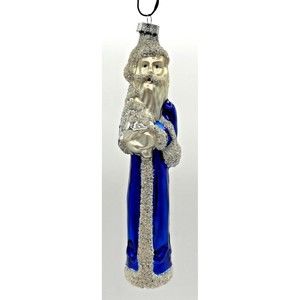 Vintage Hand‎ Blown Glass Christmas Ornament Old World Santa Sapphire Glitter